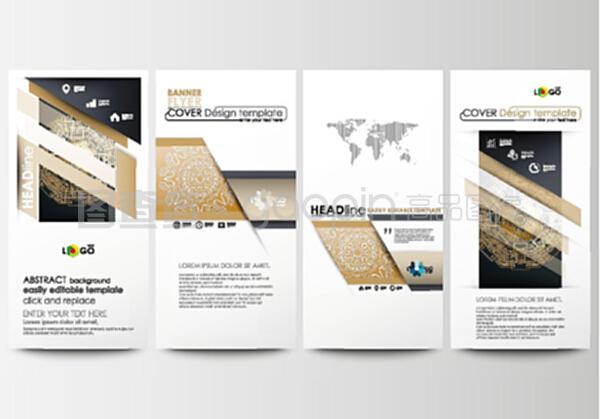 傳單集,現(xiàn)代條幅。商業(yè)模板。封面設(shè)計模板,易于編輯,抽象平面布局。金色技術(shù)背景,連接點和線的連接結(jié)構(gòu),科學矢量。